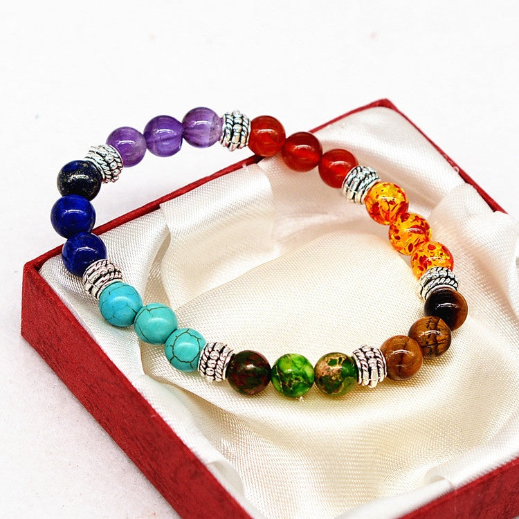 Bracelet de yoga énergétique en pierre naturelle colorée avec chakras - LUXARAH