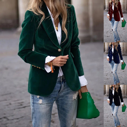 Veste Slim en Velours à Revers pour Femmes - Élégance Décontractée et Style Professionnel