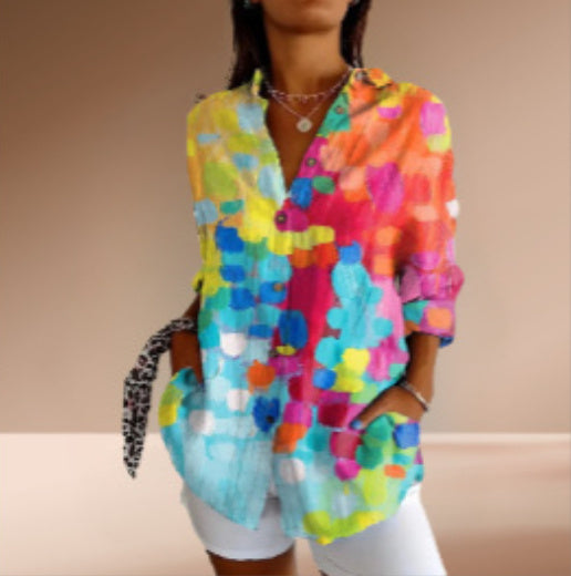 Chemise à manches longues à imprimé floral pour femme, haut boutonné décontracté - LUXARAH
