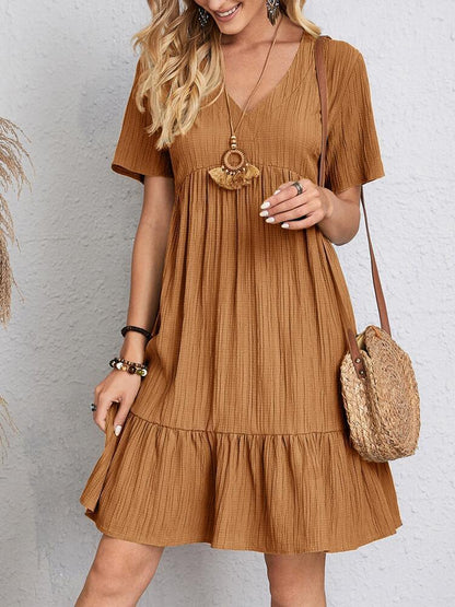 Robe à manches courtes et col en V, mode estivale, décontractée, ample, à volants, vêtements de plage pour femmes - LUXARAH