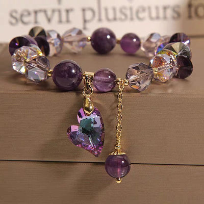 Bracelet en cristal cœur violet, bijou élégant et tendance en améthyste naturelle - LUXARAH