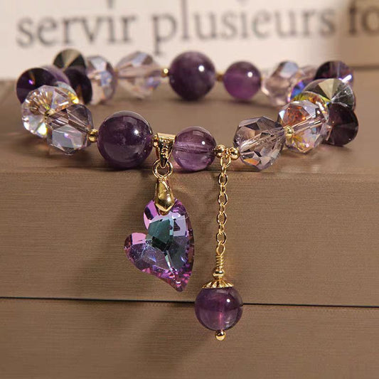 Bracelet en cristal cœur violet, bijou élégant et tendance en améthyste naturelle - LUXARAH