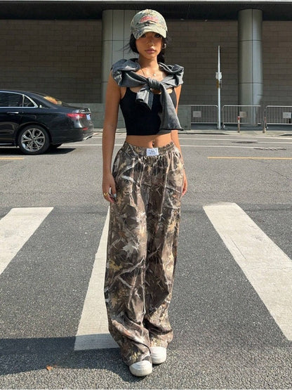 Pantalon décontracté amincissant hip-hop rétro streetwear multi-poches camouflage cargo pour femme Y2k hip-hop cargo grunge baggy pantalon