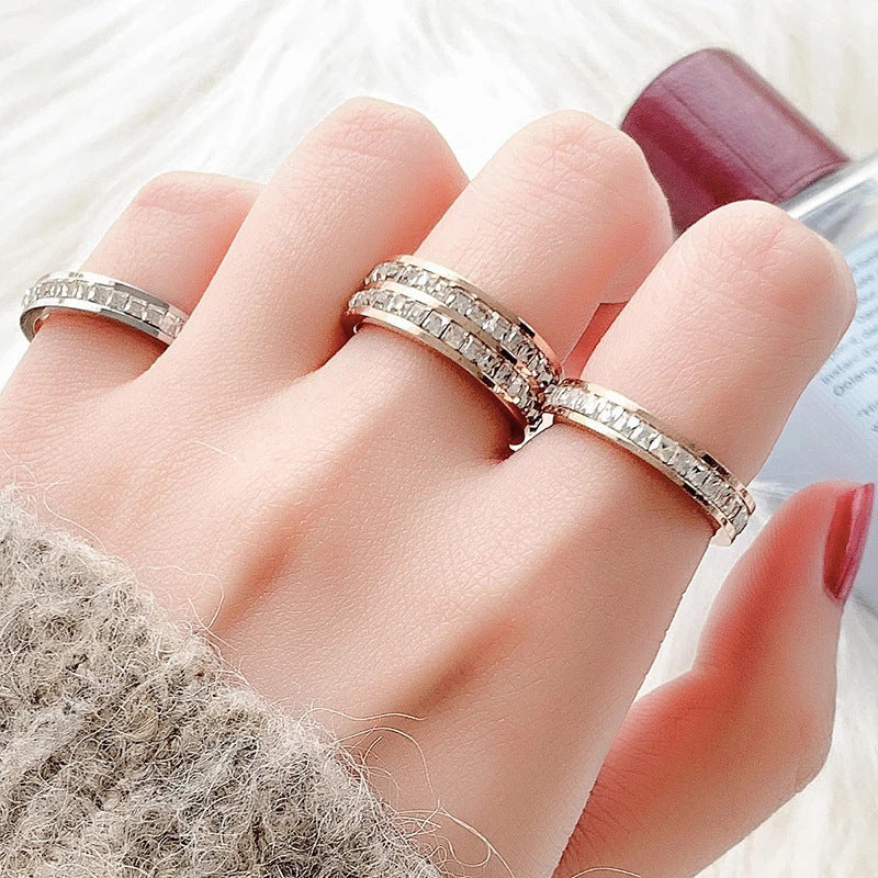 Bague couple en acier titane INS Rings, simple et double rangée de diamants