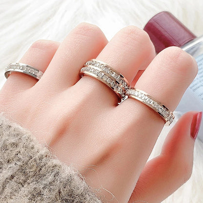 Bague couple en acier titane INS Rings, simple et double rangée de diamants