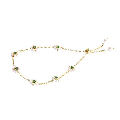 Bracelet à fleurs en perles, bracelet à chaîne réglable tendance et polyvalent