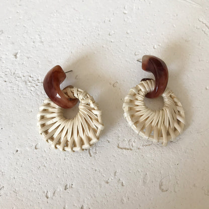 Boucles d'oreilles rétro printemps-été en bambou et rotin tressé - LUXARAH