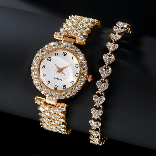 Ensemble de 2 montres de luxe pour femmes, bijoux tendance, bracelet argenté, montre-bracelet à quartz, bracelet en alliage, ensemble de bijoux, horloge, cadeau