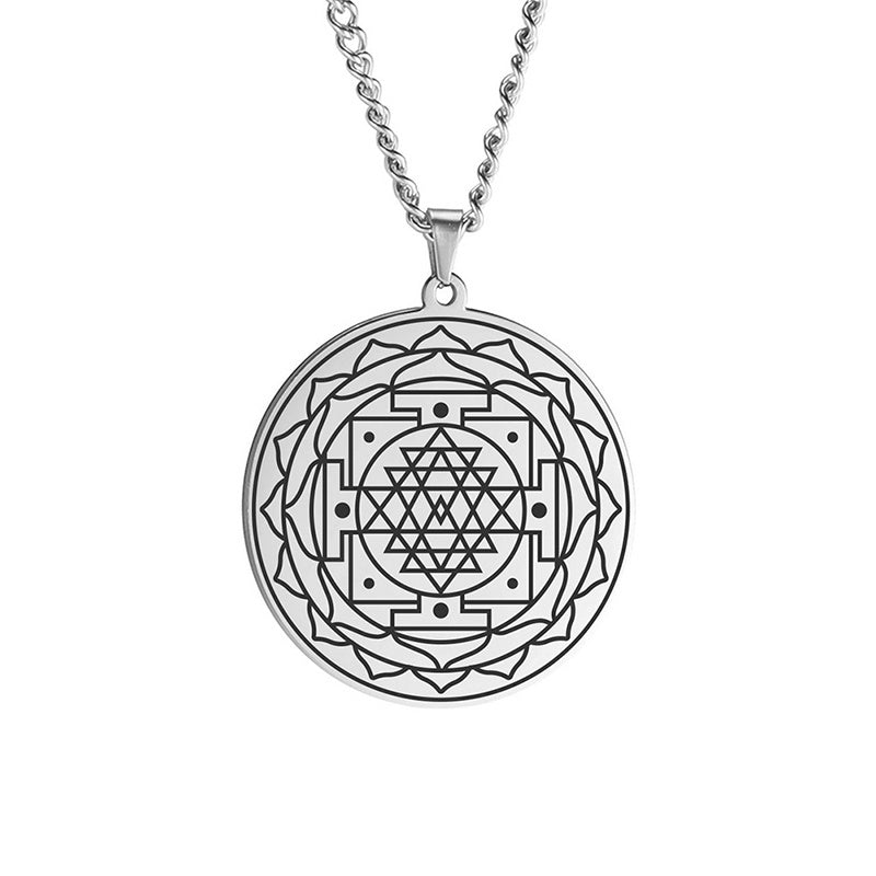 Collar con colgante de flor de mandala de acero inoxidable, collares de geometría sagrada
