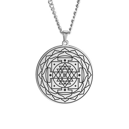 Collar con colgante de flor de mandala de acero inoxidable, collares de geometría sagrada