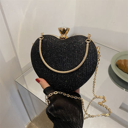 Pochette de soirée pour femme, sac à main brillant en forme de cœur, pochette en métal, sac à bandoulière avec chaîne tendance, sac à main de luxe pour femme, tenue de Saint-Valentin - LUXARAH