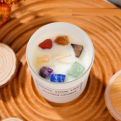 Bougie d'aromathérapie en pierre de cristal naturel, bougies sans fumée en cire de soja, coffret cadeau de Noël