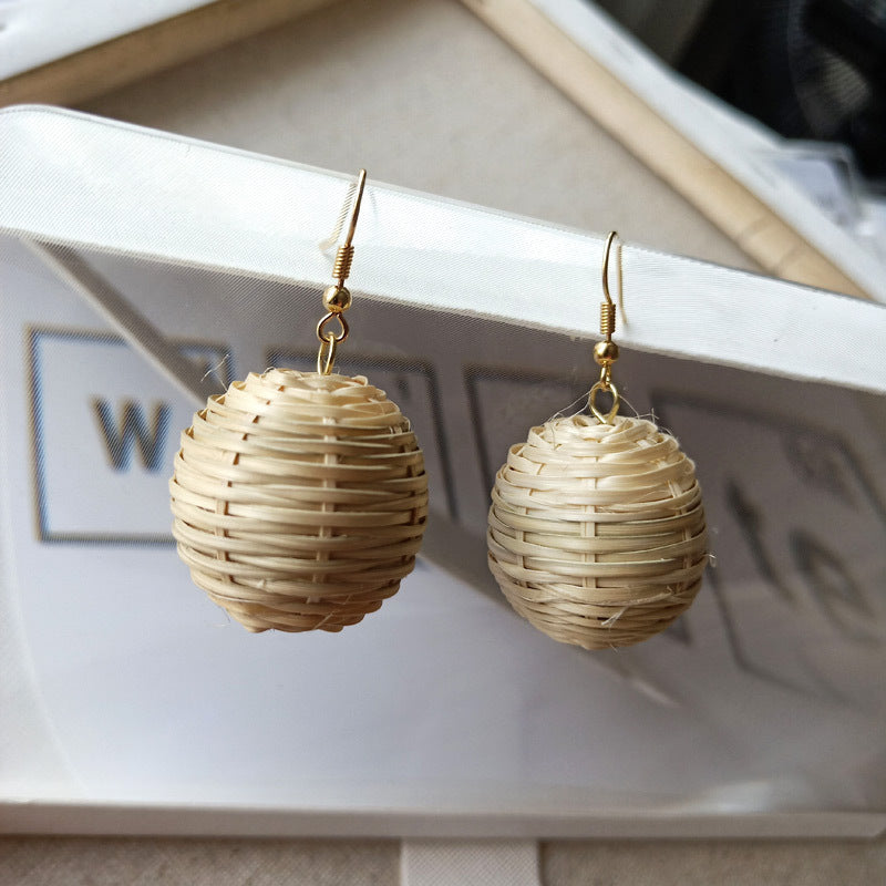 Boucles d'oreilles vintage en rotin, faites à la main, en paille - LUXARAH