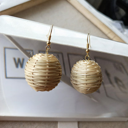 Boucles d'oreilles vintage en rotin, faites à la main, en paille - LUXARAH