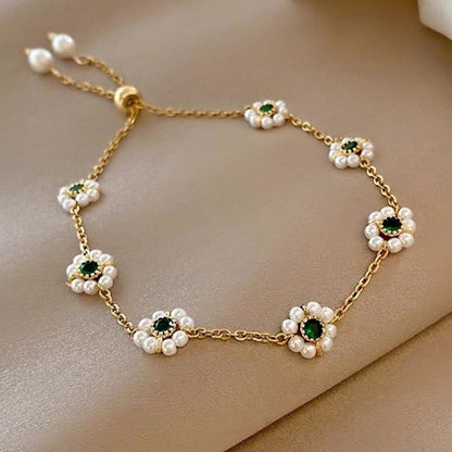 Bracelet à fleurs en perles, bracelet à chaîne réglable tendance et polyvalent