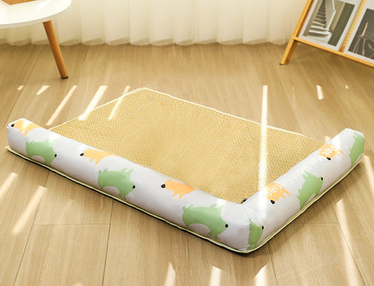 Tapis pour animaux de compagnie en rotin glacé tissé - LUXARAH