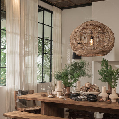 Lustre de salle à manger de style japonais en rotin - LUXARAH