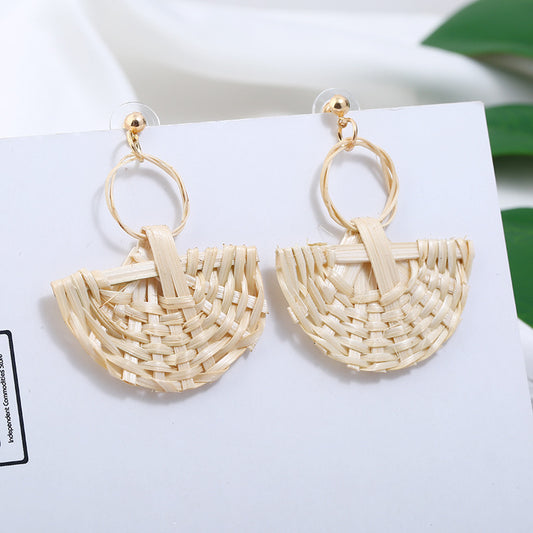 Boucles d'oreilles tressées en rotin et résine multicouches - LUXARAH