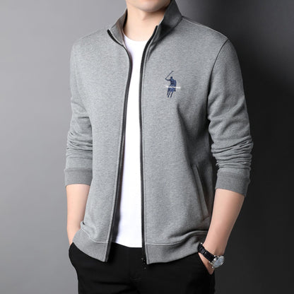Veste zippée décontractée brodée en coton pour homme