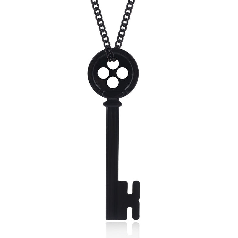Coraline Movie Black Button Pendant Necklace, The Secret Door Key, Halloween Gift 