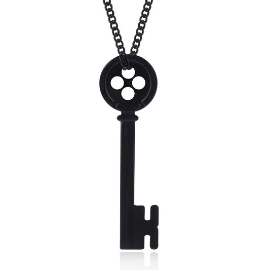 Coraline Movie Black Button Pendant Necklace, The Secret Door Key, Halloween Gift 