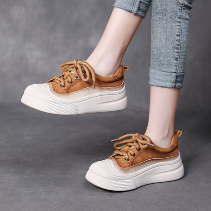 Chaussures décontractées à lacets en cuir de vache pleine fleur pour femmes - LUXARAH