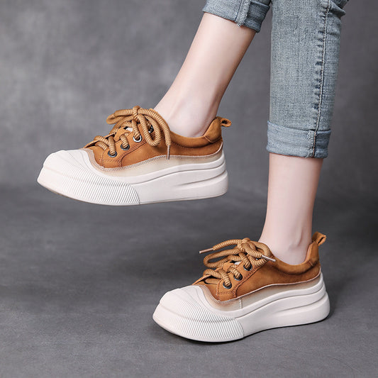 Chaussures décontractées à lacets en cuir de vache pleine fleur pour femmes - LUXARAH