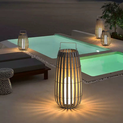 Lampe solaire portable en rotin pour pelouse