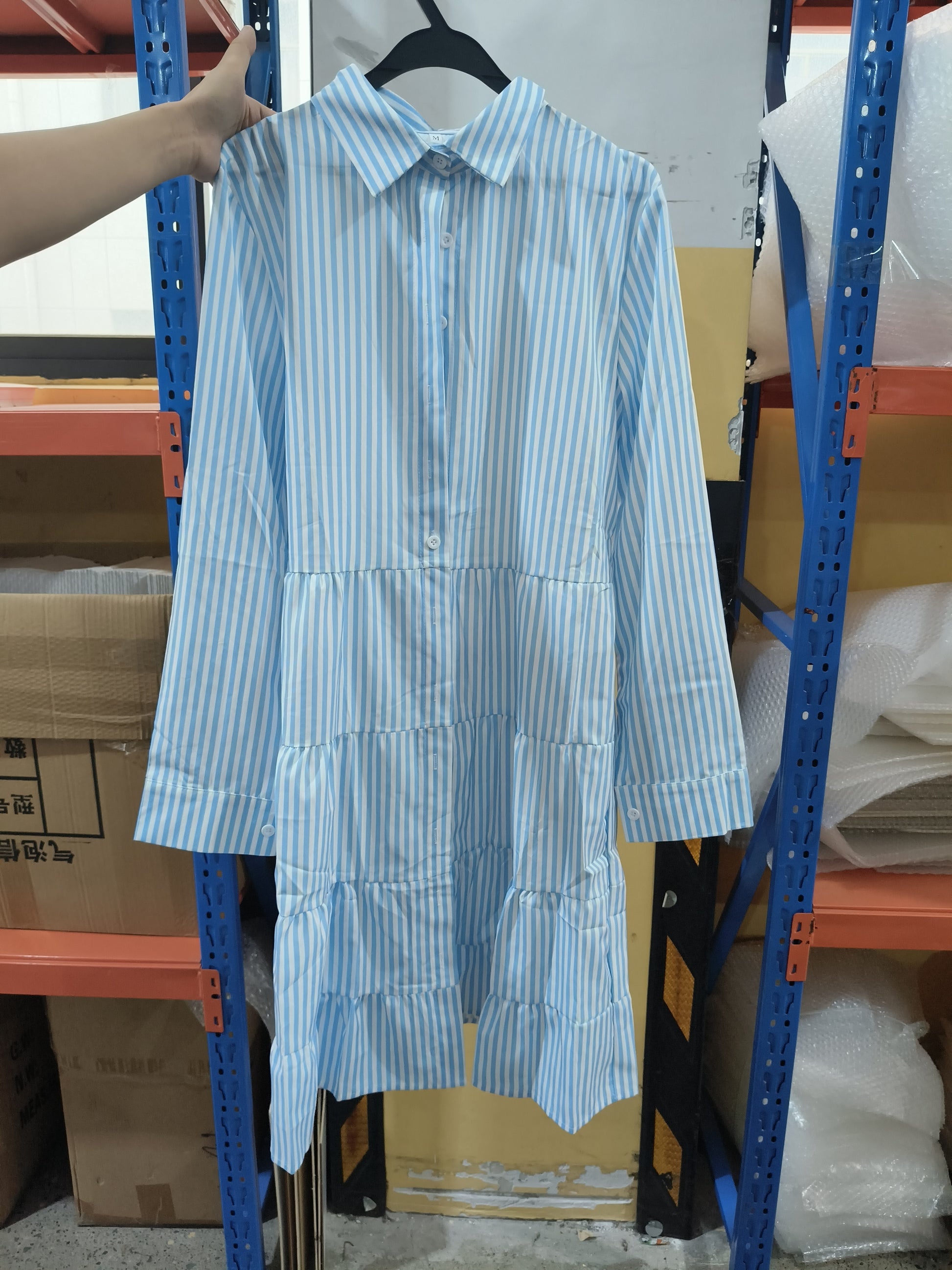 Robe chemise rayée à manches longues et boutons à revers - LUXARAH