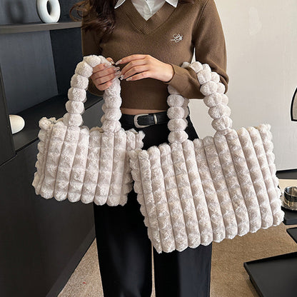 Sacs à main à carreaux, mode hiver, grande capacité, sac de shopping en peluche, style coréen, sacs fourre-tout de luxe personnalisés pour femmes - LUXARAH