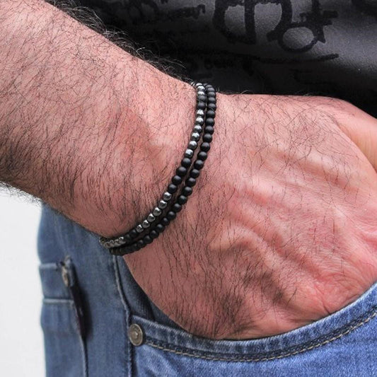 Lot de 2 bracelets combinés en hématite pour homme