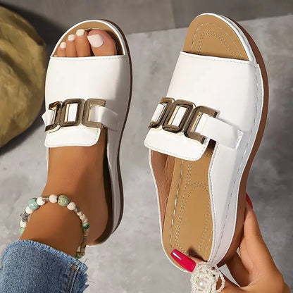 Sandales compensées à chaîne Ins, chaussures d'été à plateforme et bout ouvert, chaussures romaines à semelle épaisse pour femmes