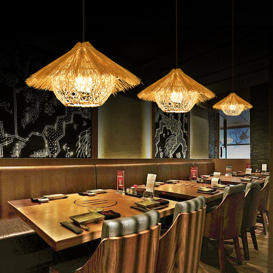 Lustre en chapeau de paille en rotin d'Asie du Sud-Est créatif - LUXARAH