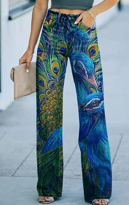 Pantalon large taille haute à poches et motif Daily - LUXARAH