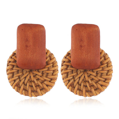 Boucles d'oreilles en raphia et rotin pour femme, nouvelles boucles d'oreilles rondes géométriques colorées en paille - LUXARAH