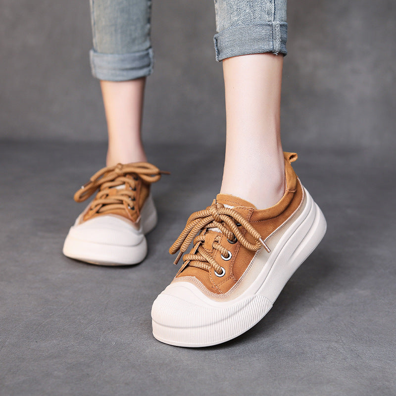 Chaussures décontractées à lacets en cuir de vache pleine fleur pour femmes - LUXARAH