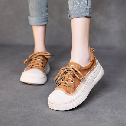 Chaussures décontractées à lacets en cuir de vache pleine fleur pour femmes - LUXARAH