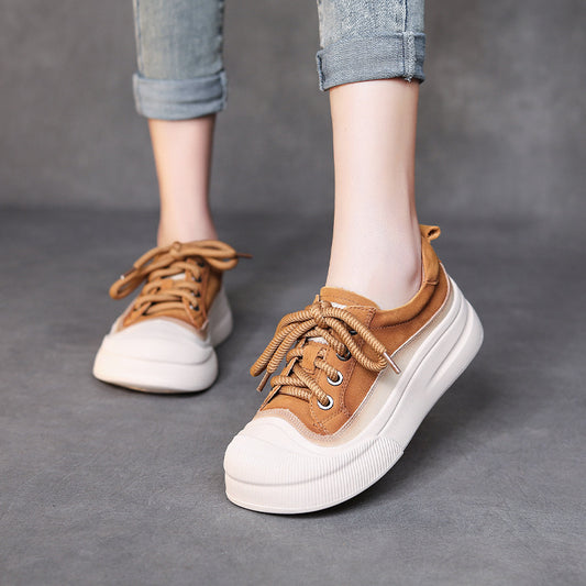 Chaussures décontractées à lacets en cuir de vache pleine fleur pour femmes - LUXARAH