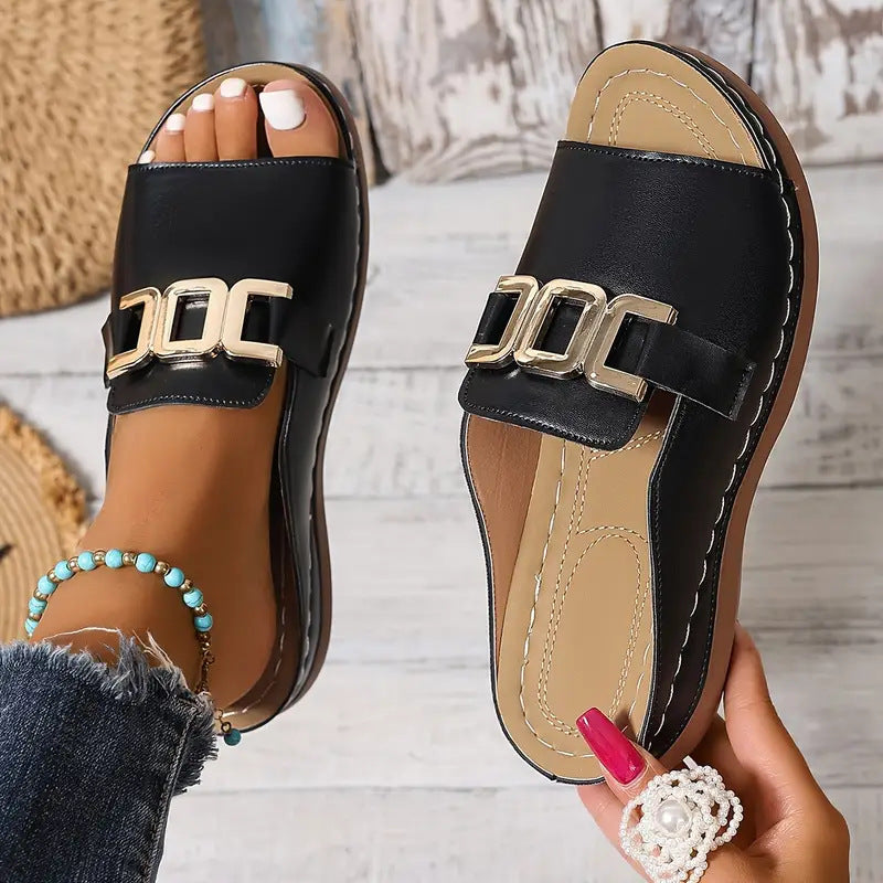 Sandales compensées à chaîne Ins, chaussures d'été à plateforme et bout ouvert, chaussures romaines à semelle épaisse pour femmes