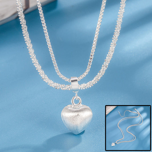 Collier avec pendentif en forme de cœur brossé à double couche pour femme, bijou de luxe haut de gamme, léger et tendance
