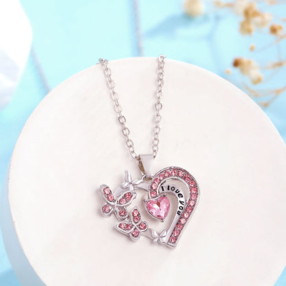 Collier papillon avec strass, pendentif en forme de cœur creux, chaîne de clavicule, pour la Saint-Valentin