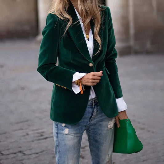 Veste Slim en Velours à Revers pour Femmes - Élégance Décontractée et Style Professionnel