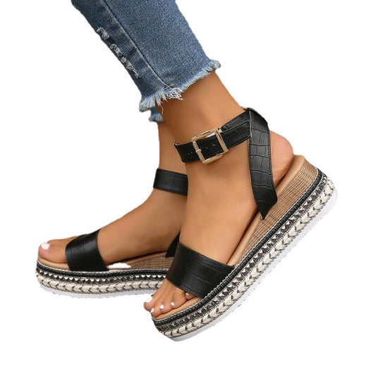 Sandales à plateforme et semelle en corde pour femmes, grande taille