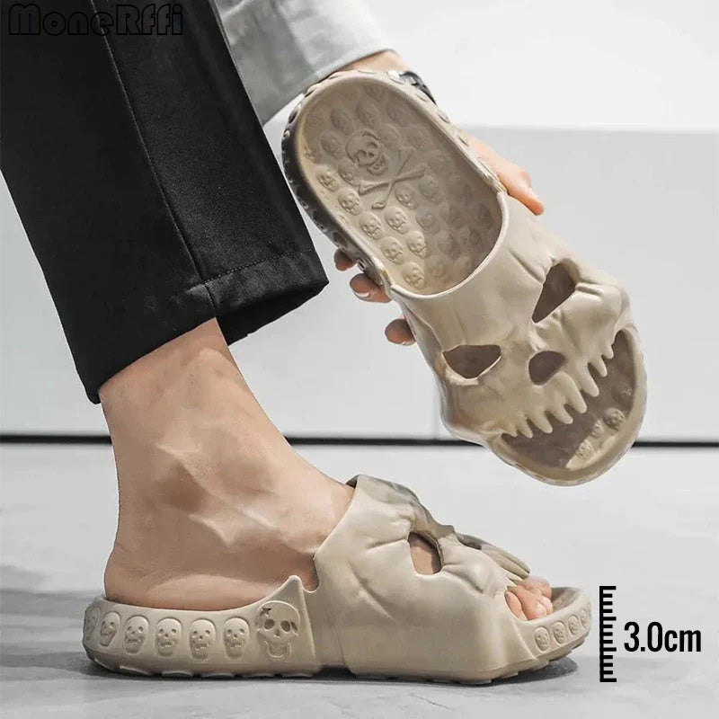 Chaussons d'Halloween personnalisés avec motif tête de mort, pour salle de bain, intérieur ou extérieur, amusants, pour la plage - LUXARAH
