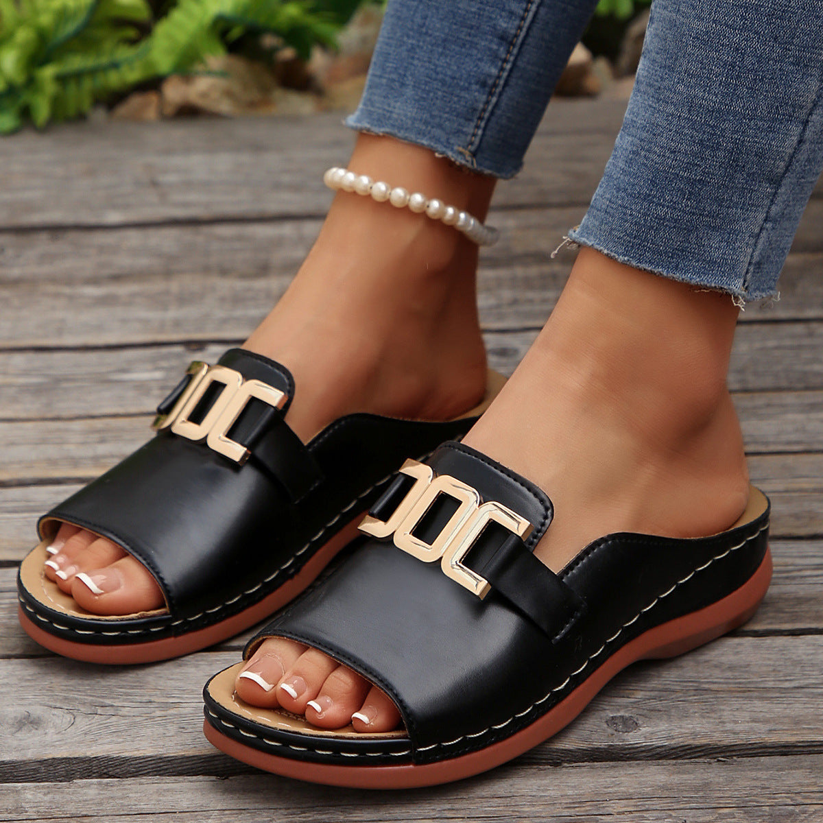 Sandales compensées à chaîne Ins, chaussures d'été à plateforme et bout ouvert, chaussures romaines à semelle épaisse pour femmes