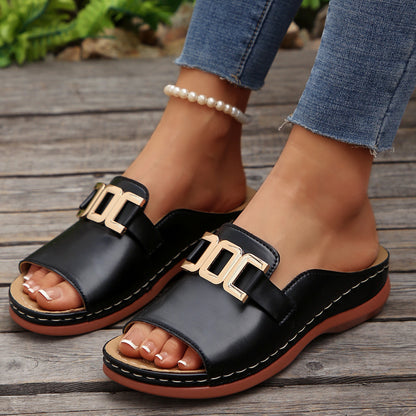 Sandales compensées à chaîne Ins, chaussures d'été à plateforme et bout ouvert, chaussures romaines à semelle épaisse pour femmes