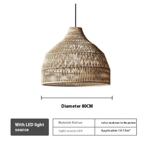 Lampe suspendue pastorale en corde de chanvre et rotin pour balcon et chambre à coucher