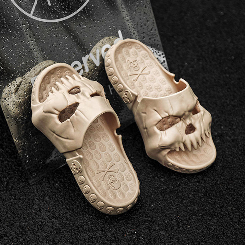 Chaussons d'Halloween personnalisés avec motif tête de mort, pour salle de bain, intérieur ou extérieur, amusants, pour la plage - LUXARAH