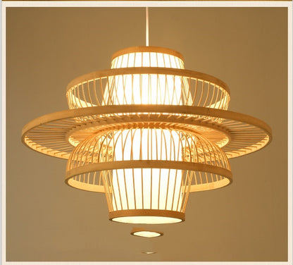 Lustre en bambou pour restaurant chinois, hôtel, famille d'accueil, chambre à coucher, balcon, lanterne, lampe à riz - LUXARAH