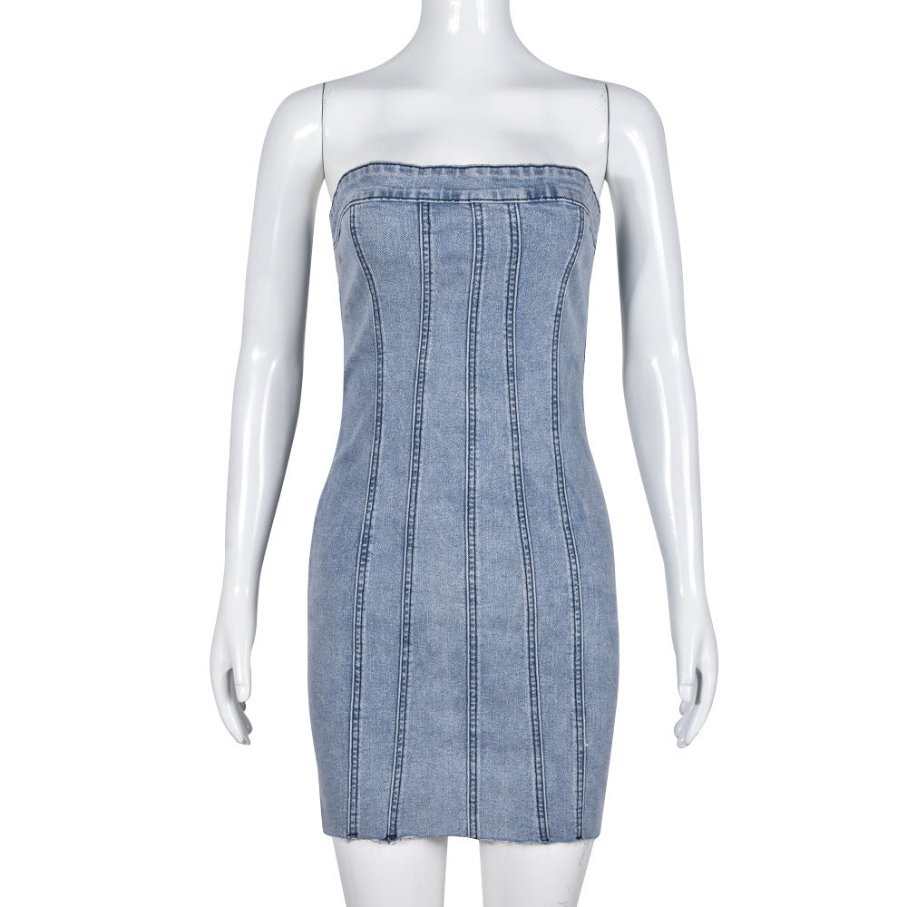 Robe tube en jean, dos nu tendance, tenue d'été sexy Y2K, courte et slim - LUXARAH